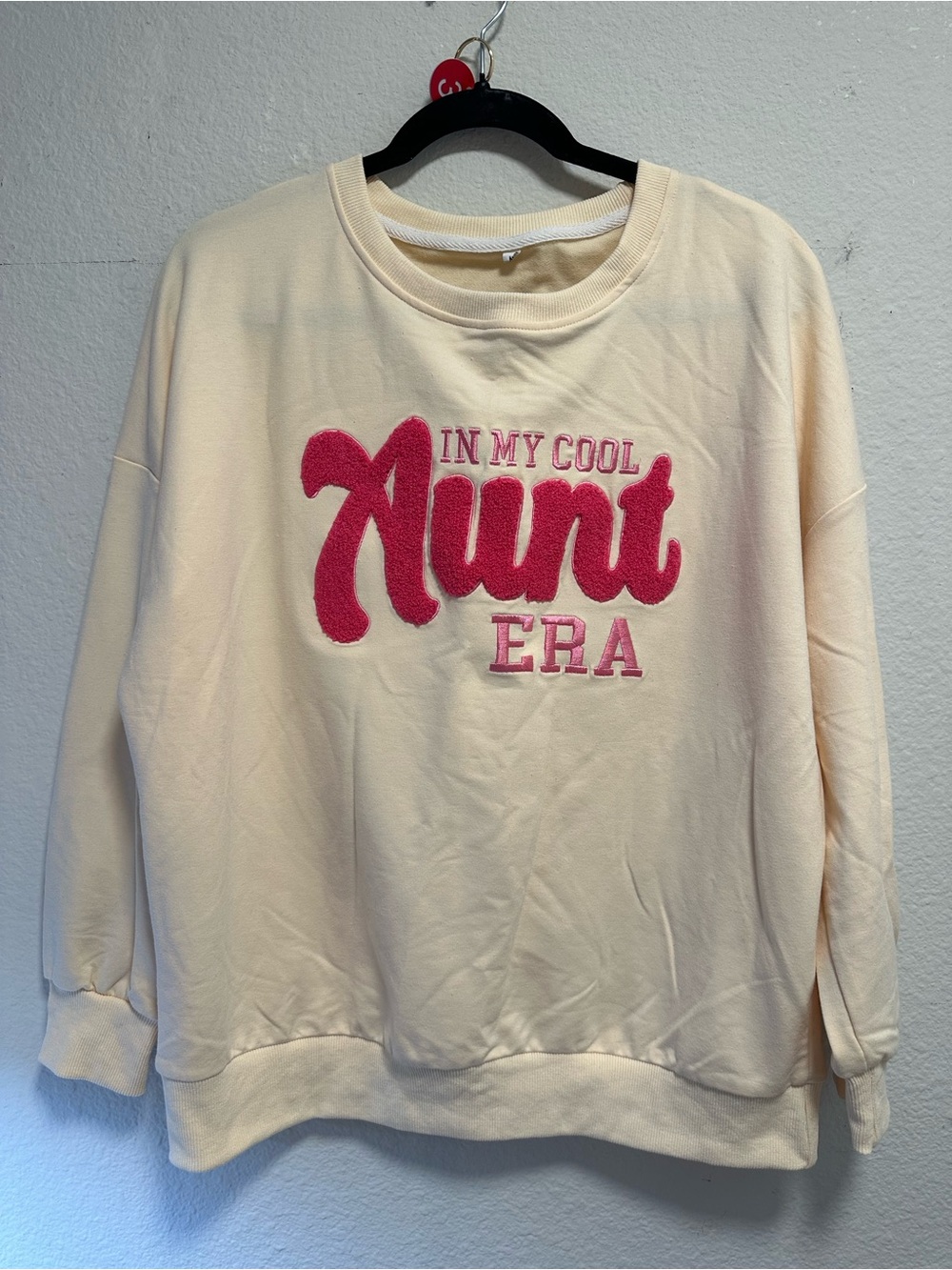 In My Cool Aunt Era Sweatshirt Women’s Medium Cream Pink Chenille NWOT Gift